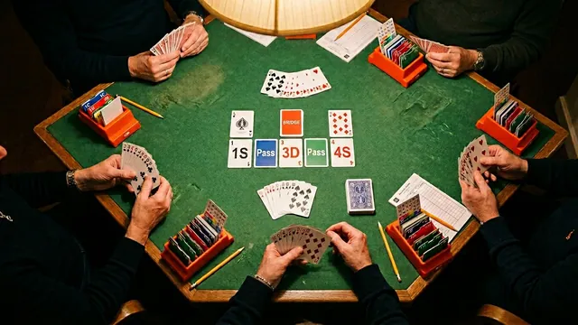 Bridge strategy illustration for bergen raises — show major suit support with 3♣ & 3♦ raises